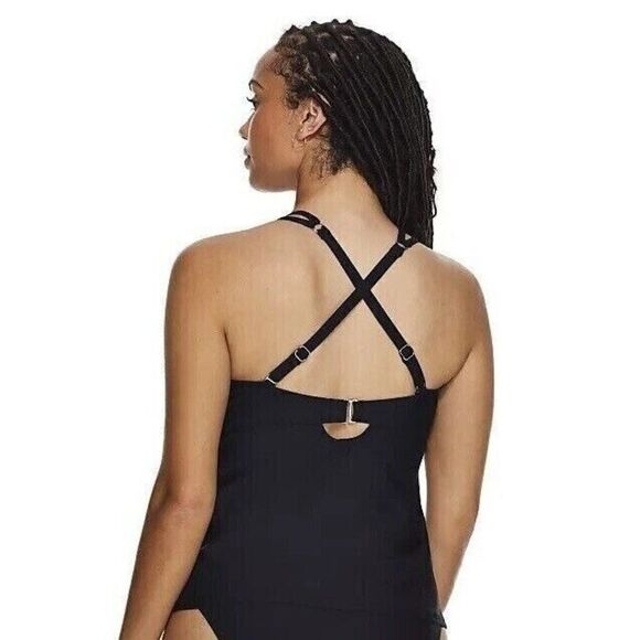 Birdsong Size 32DDD Bare‎ Necessities Black Underwire Wrap Tankini Swim Top - Picture 2 of 16
